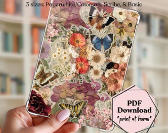 Cottagecore Botanical Butterflies Kindle Insert Printable PDF for 2024 Paperwhite, Colorsoft, Basic, and Scribe