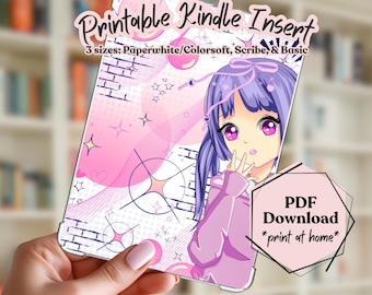 Anime Girl Kindle Insert, Kawaii Manga Art Print, Pastel Goth (PDF Download)