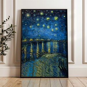 Vincent Van Gogh Starry Rhône Digitales Poster - Nachthimmel Flussszene druckbare, postimpressionistische Wandkunst, verträumte blaue Wohnkultur