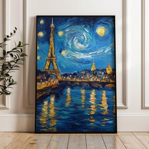 Van Gogh Eiffelturm Poster - Paris bei Nacht druckbare Kunst, Sternenhimmel, digitale Wanddekoration für romantische französische, von Reisen inspirierte Interieurs
