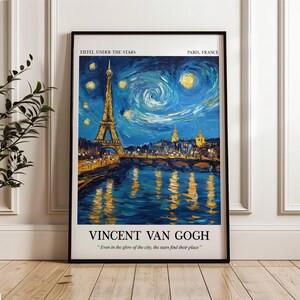 Van Gogh Wandkunst, Paris Nacht Druck, Eiffelturm Malerei, Sternenhimmel Kunstwerk, Frankreich Reise Poster, impressionistische Dekoration, Fine Art Print