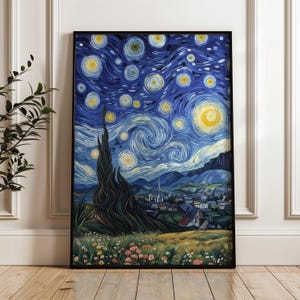 Van Gogh Sternennacht Digitales Poster - druckbare Wandkunst mit wirbelndem Sternenhimmel Gemälde zum Herunterladen