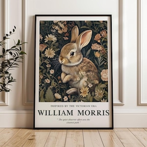 William Morris Inspired Rabbit Art – Victorian Botanical Digital Download | Vintage Animal Poster