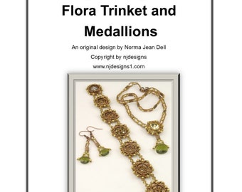 Earrings instant download Beading Tutorial for Flora Trinket and Medallions Bracelet PDF jewelry pattern Necklace beading tutorials