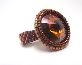 Beading Tutorial for Bling Ring,  jewelry pattern, beadweaving tutorials, instant download, PDF