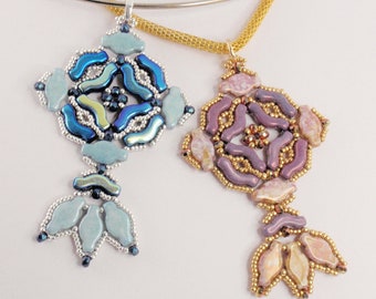 Poseidon Pendant Beading Tutorial: Czech Navette & Bridge Beads (PDF Pattern)