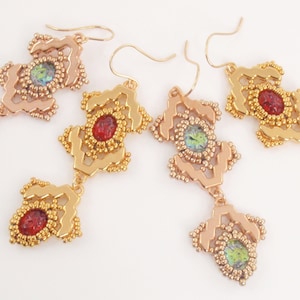 Beading Tutorial for Aztec Tortuga Earrings, beading tutorials, earring tutorials, beadweaving tutorials, beadwoven tutorials, Cymbal beads