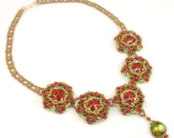 Beading Tutorial for Cabbage Rose Necklace, jewelry pattern, beadweaving tutorials, instant download, PDF