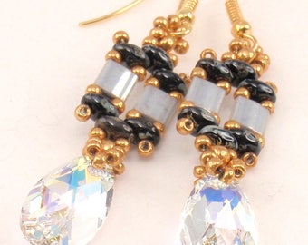 Beading Tutorial for Elegance Earrings, jewelry pattern, beadweaving tutorials, instant download, PDF