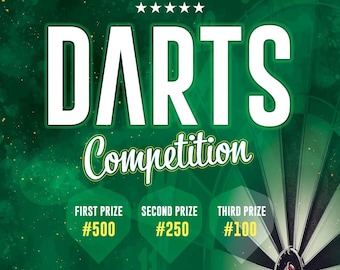 Darts Competition Flyer Poster Layered PSD Photoshop Easy to Edit 6 x 4 with Bleed