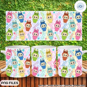 Doll Pink Cartoon 11oz Mug Png, Cartoon 11oz Mug Wrap Design, Mental Health Png, Character Coffee Cup, Cartoon Kid Png,Instant Download