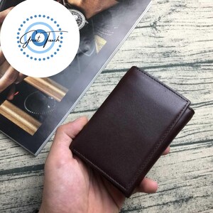 Cartera clásica de cuero marrón hecha a mano - Triple vertical para hombre