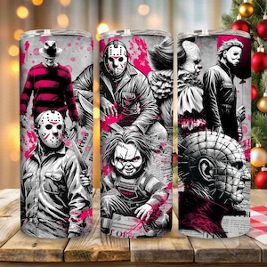 Killers Friends Movie 20 oz Skinny Tumbler Wrap Sublimation Design, Scary Horror Halloween 20 oz Skinny Tumbler Wrap Png