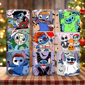 Horrorfilm Cartoon Friends 20 oz magere beker wrap sublimatie ontwerp, magere halloween beker ontwerpen, enge moordenaars Halloween