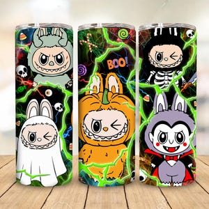 Halloween Monster Character Tumbler Design Png, Monster Doll Halloween Tumbler Wrap, Trending Pink Cartoon Character 20oz Skinny Tumbler PNG
