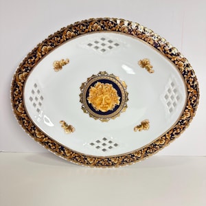 Limoges Bacchus Porcelain Reticulated Oval Dish, France