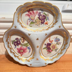 Limoges Frankreich für Birks Floral Triple Dish Platte, Vergoldetes Design