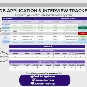 Job Application & Interview Tracker Spreadsheet | Dashboard | Follow-Up System (Google Sheets) (Digital Download)