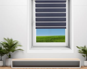 Verieta Day & Night Zebra Window Roller Blinds Double Blinds Vision Blinds Shades Width 30cm to 140cm Length up to 150 and 230cm Navy Blue