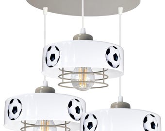 Football Soccer Ceiling Lamp for Kids Room – Boys Bedroom Light Fixture with 3 Balls – Sports Themed Pendant Light for Children-Grey Colour