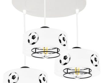 Football Soccer Ceiling Lamp for Kids Room – Boys Bedroom Light Fixture with 3 Balls – Sports Themed Pendant Light for Children-White Colour