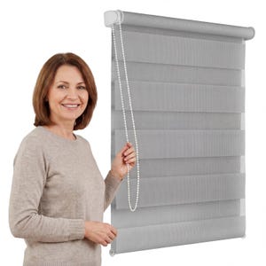 Verieta Day & Night Zebra Window Roller Blinds Double Blinds Vision Blinds Shades Width 30cm to 140cm Length up to 150 and 230cm Light Grey