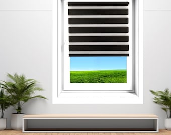 Verieta Day & Night Zebra Window Roller Blinds Double Blinds Vision Blinds Shades Width from 30cm to 140cm Length up to 150 and 230cm Black