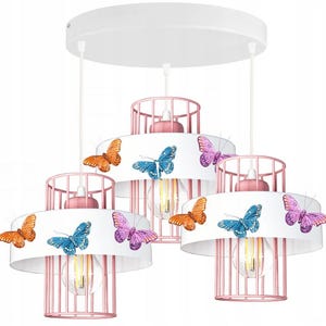 Butterfly Ceiling Lamp for Girls Room – Pink Hanging Light Fixture for Kids Bedroom – Elegant Pendant Chandelier Children Decor