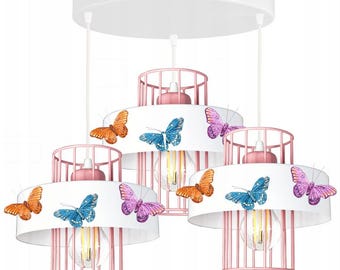Butterfly Ceiling Lamp for Girls Room – Pink Hanging Light Fixture for Kids Bedroom – Elegant Pendant Chandelier Children Decor