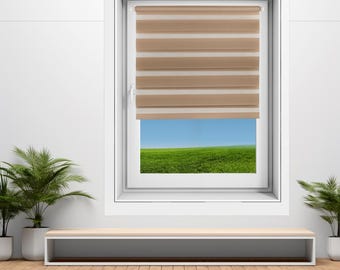 Verieta Day & Night Zebra Window Roller Blinds Double Blinds Vision Blinds Shades Width from 30cm to 140cm Length up to 150 and 230cm Latte