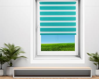 Verieta Day & Night Zebra Window Roller Blinds Double Blinds Vision Blinds Shades Width 30cm to 140cm Length up to 150 and 230cm Turquoise