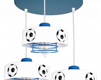 Football Soccer Ceiling Lamp for Kids Room – Boys Bedroom Light Fixture with 3 Balls – Sports Themed Pendant Light for Children- Blue Colour
