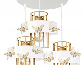 Butterfly Ceiling Lamp for Girls Room – Gold Hanging Light Fixture for Kids Bedroom – Elegant Pendant Chandelier Children Decor
