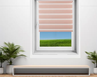 Verieta Day & Night Zebra Window Roller Blinds Double Blinds Vision Blinds Shades Width 30cm to 140cm Length up to 150 and 230cm Dusty Rose