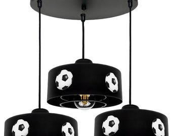 Football Soccer Ceiling Lamp for Kids Room – Boys Bedroom Light Fixture with 3 Balls – Sports Themed Pendant Light for Children-Black Colour