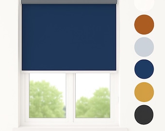 Navy Blue Blackout Thermal Roller Blinds – No Drill | Easy Fit Window Shade | Verieta® | Custom Size, Light Blocking