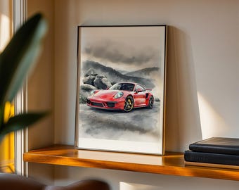 Iconic Porsche 911 Turbo S Print - Vintage Car Art, Classic Porsche 911 Poster, High-Quality Wall Art, Masculine Wall Art