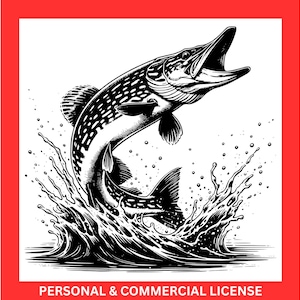 Northern Pike Fish Silhouette Png, Pike Clipart, Fishing Png, Leaping Fish Png, Jumping Pike, Sublimation Png, Digital Download