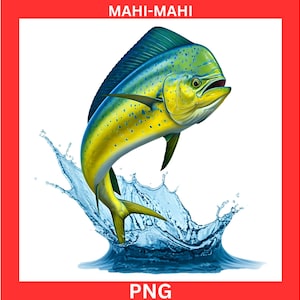 Mahi-Mahi Fish Jumping PNG Digital Design, Ocean Fishing Design PNG, Colorful Saltwater Game Fish Clipart, Digital Download for Sublimation
