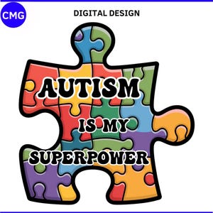 Autismus ist meine Superkraft Puzzle Stück PNG Design für T-Shirts, Sweatshirts, Tassen, Hoodies, Geschenke, Autismus Bewusstsein Grafik sofort-Download
