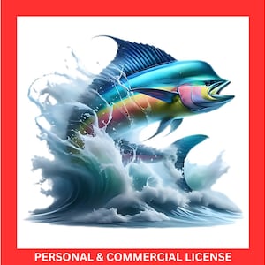 Mahi Mahi Thrashing PNG, Mahi Mahi Clipart, Angeln Design, Strand Png, Ozean Png, buntes Mahi Mahi, Sublimation Png, digitaler Download