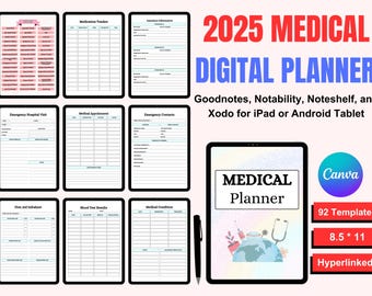 Digital Medical Planner Template | Healthcare Planner | Health Planner | Medication Tracker | Medical Binder | Canva Wellness Template Kit