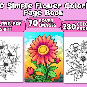 Simple Flower Coloring Pages for Kids , 280 Flower Coloring Sheets, Flower Birthday Activity, INSTANT DOWNLOAD, Kids Coloring Book, Toddler