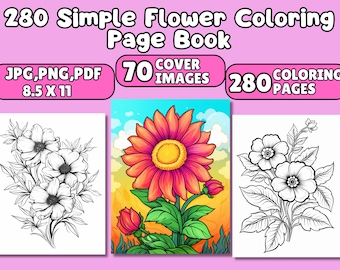 Simple Flower Coloring Pages for Kids , 280 Flower Coloring Sheets, Flower Birthday Activity, INSTANT DOWNLOAD, Kids Coloring Book, Toddler