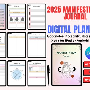 Könnte beinhalten: Digitaler Manifestations-Journal 2025 mit Vorlagen für Dankbarkeit, Traumziele und Morgenroutinen. Geeignet für iPad oder Android-Tablets. Das Journal hat 62 Vorlagen und misst 21,59 cm x 27,94 cm.