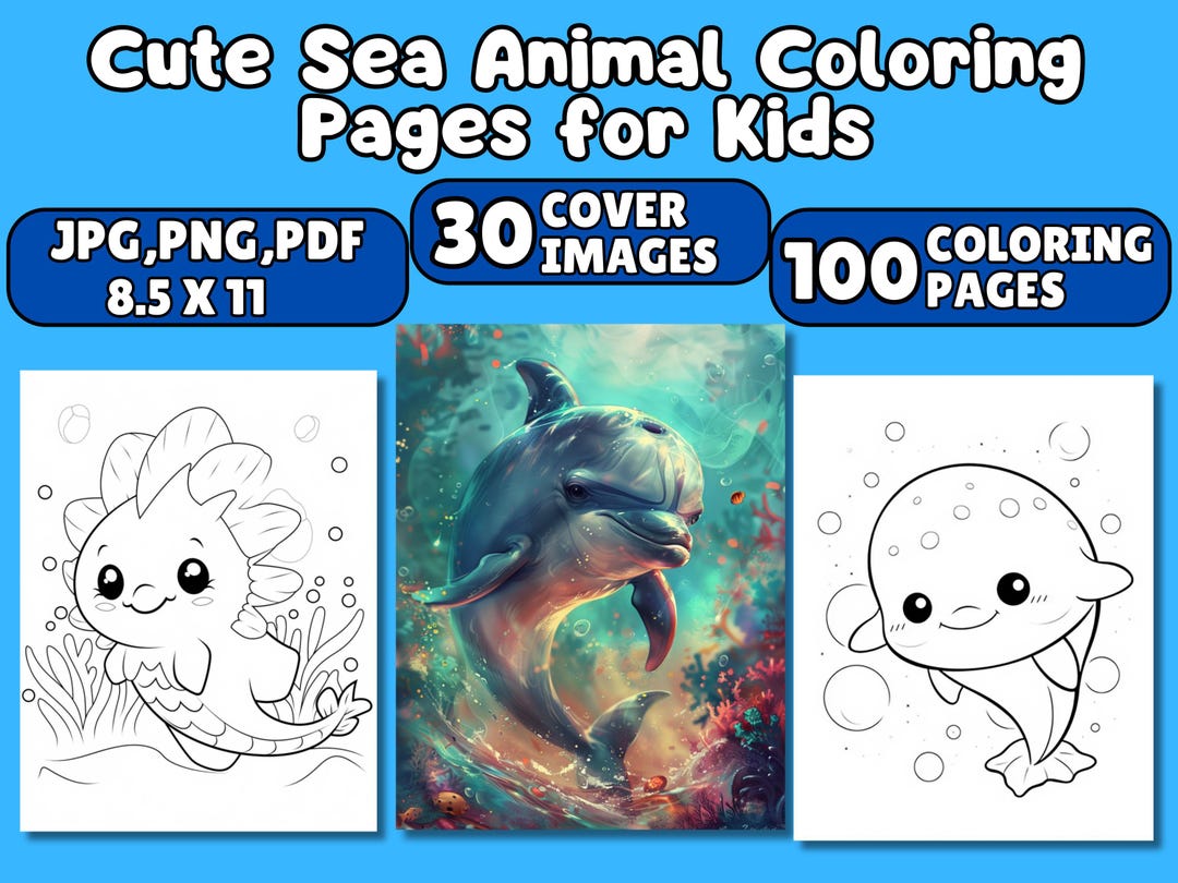 Cute Sea Animal Coloring Page | Fish PNG Summer SVG for Kid Whale Under ...