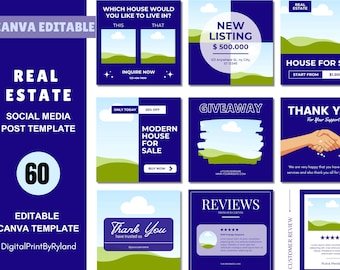 60 Editable Real Estate Instagram Templates for Realtors (Canva)