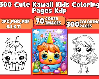 300+ schattige kawaii kleurplaten voor kinderen | KDP-interieur en afdrukbare digitale download | A4 kleurboek 8,5 x 11 inch | 70 gratis boekomslagen