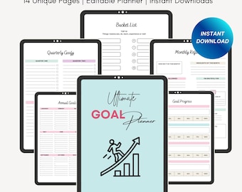 Le planificateur d'objectifs ultime | Planificateur d'objectifs commerciaux | Planificateur d'objectifs de client de coaching | Cahier d'exercices personnalisable | Modèle de planificateur d'objectifs | Toile