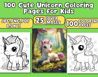 Unicorn Coloring Book Pages for Kids - Kids Coloring Pages for Girls, Fun & Educational Activity, Printable, Easy-to-Color, Instant Download